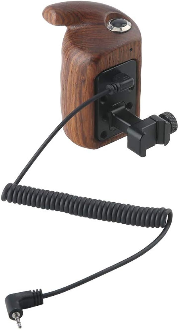 木製ハンドグリップ カメラケージハンドル NATOクランプ付き 左手用 ウッドグリップ RECトリガー コントロールボタン付き HDMIケーブル付き DSLRカメラケージ用