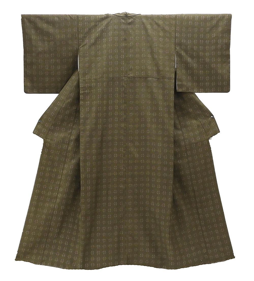 紬 未着用美品 正絹 幾何模様 身丈160cm 裄丈64.5cm 紬 未使用 新古品 着物 d0473