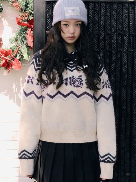 [IVE チャン·ウォニョン モデル着用] NORDIC KNIT PULLOVER IVORY 限定版 韓国の人気ファッションブランド