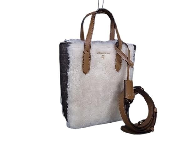 ハンドバッグ - ボア PVC レザー - 2WAY MK柄 アイボリー ブラウン ショルダーバッグ トートバッグ ショッピングバッグ 鞄 ブランド ビジネス 斜め掛け【本物保証】