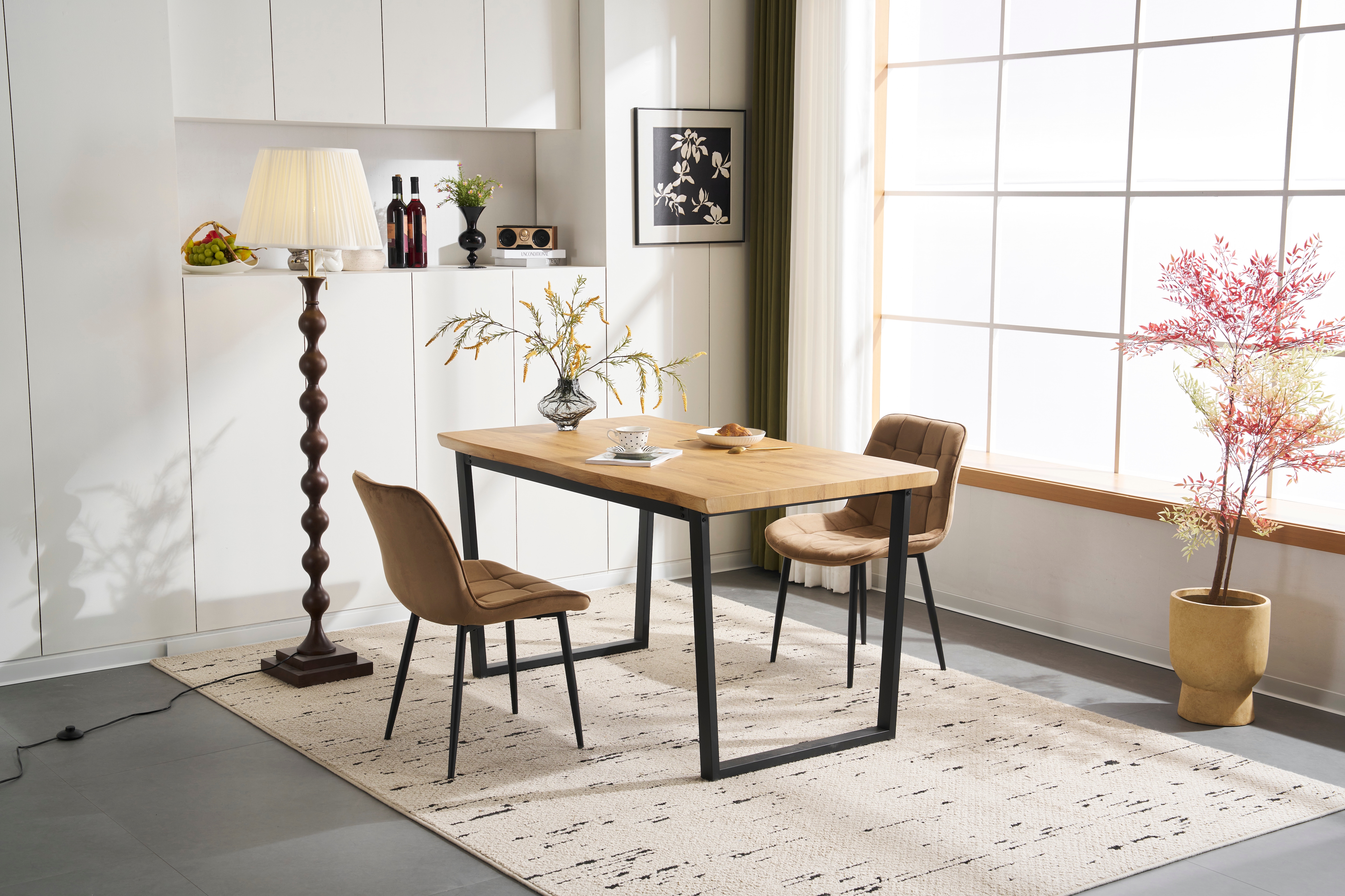 【国内発送】1393【set品】ダイニングテーブル 食卓 4人用 2人用 幅140cm おしゃれ 組み立て非常に簡単 ソリッド ハイエンド ヴィンテージ風 モダン 客用 書斎用 シンプル 波の形 椅子