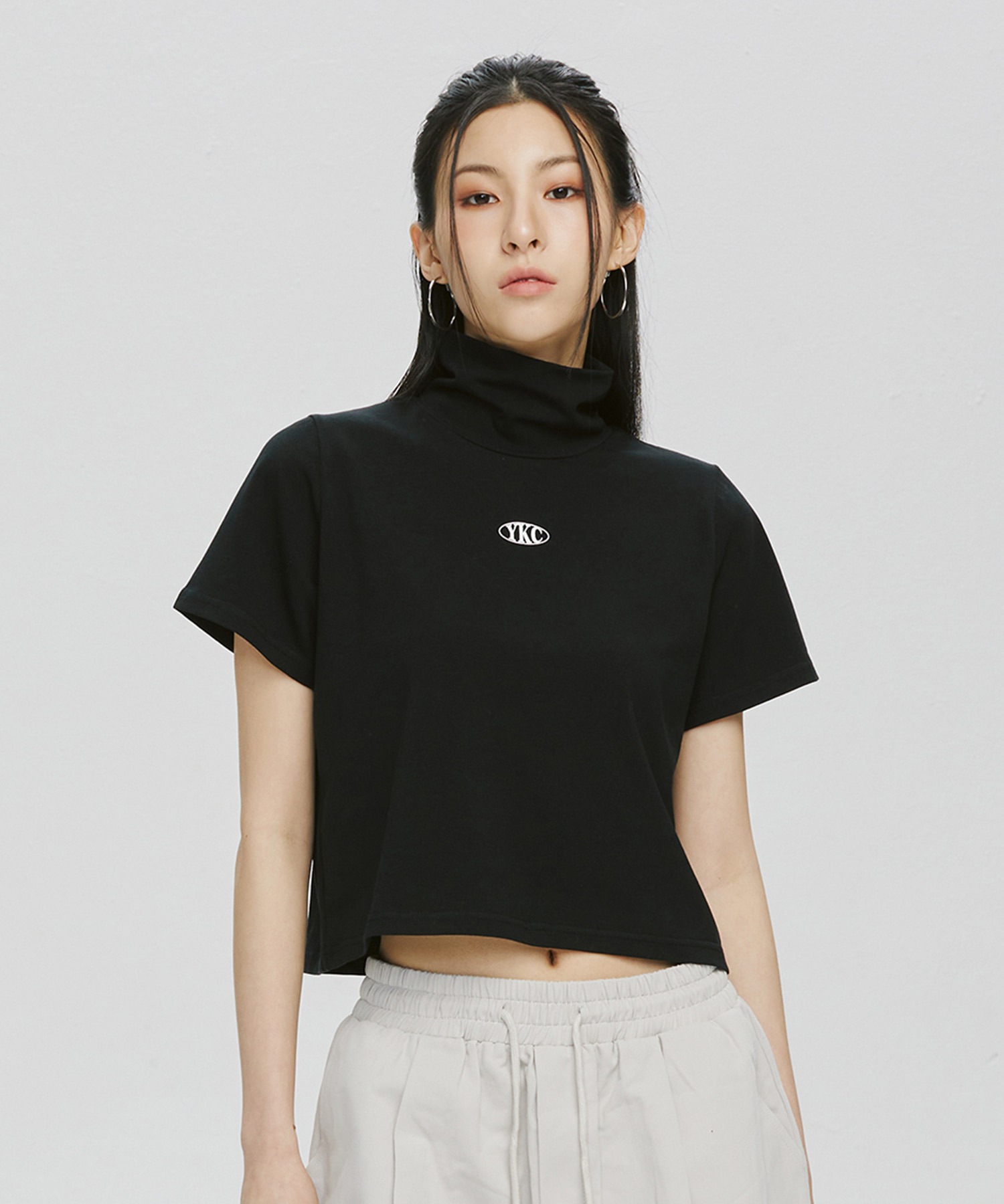 YK Oval Half Neck Top - Black