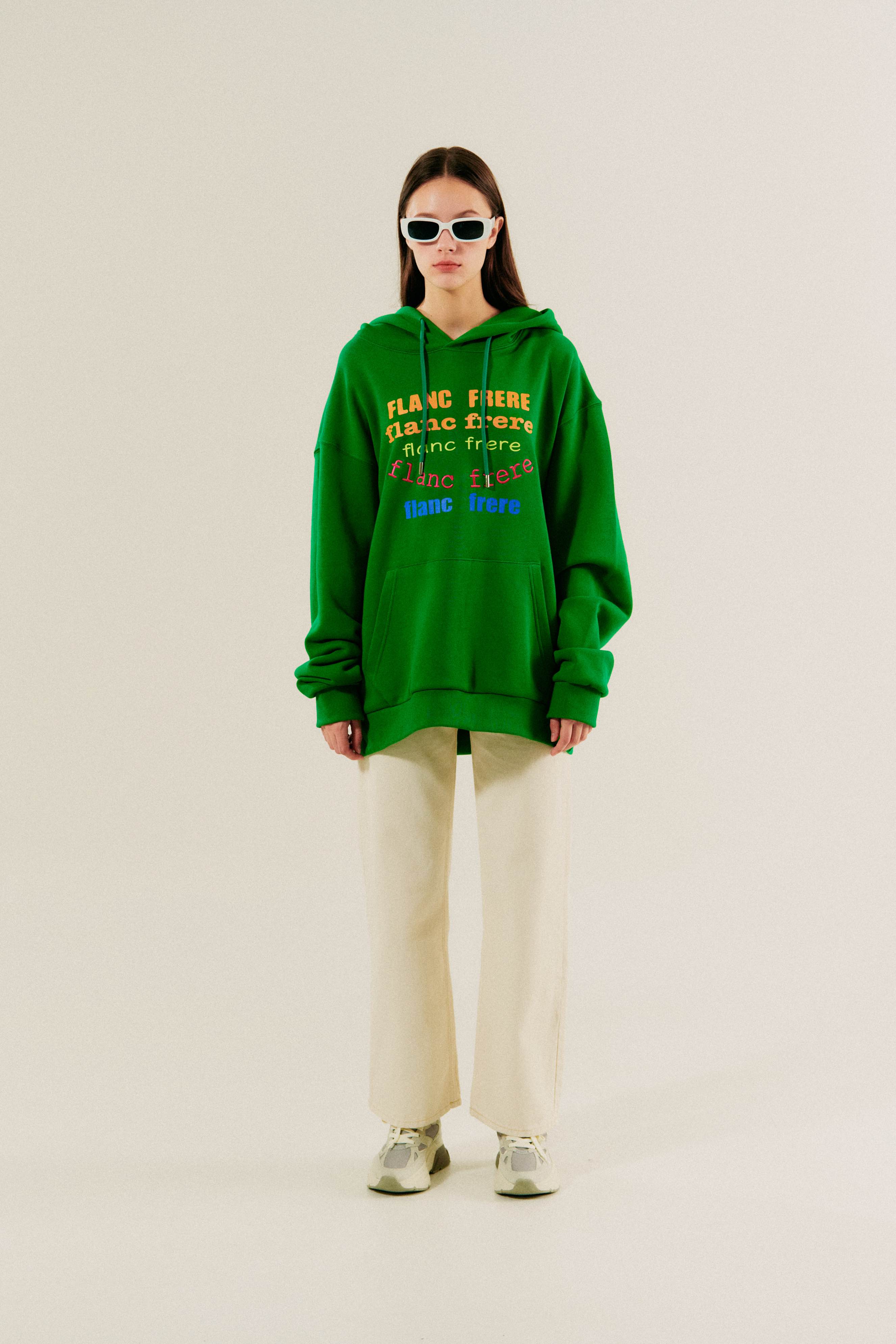 ロゴ 長袖 プリント パーカー [グリーン]