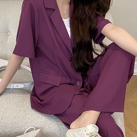 セットアップ ジャケット スーツ ワイドパンツ 袖あり 半袖 Vネック 襟付き ワイド ファスナー ポケット 前開き ウエストゴム 上下セット 2点セット 大人可愛い きれいめ 大人 上品 おしゃれ