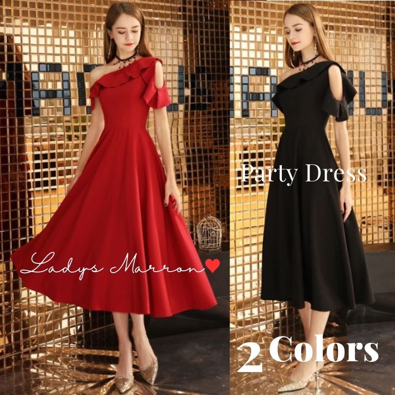 【即納】ワンショルダードレス ピアノ発表会ドレス 大人 衣装 演奏会ドレス 中学生 高校生 ワンピース パーティードレス 韓国 二次会ドレス 同窓会ドレス 結婚式 ワンピース プチプラ 可愛いドレス