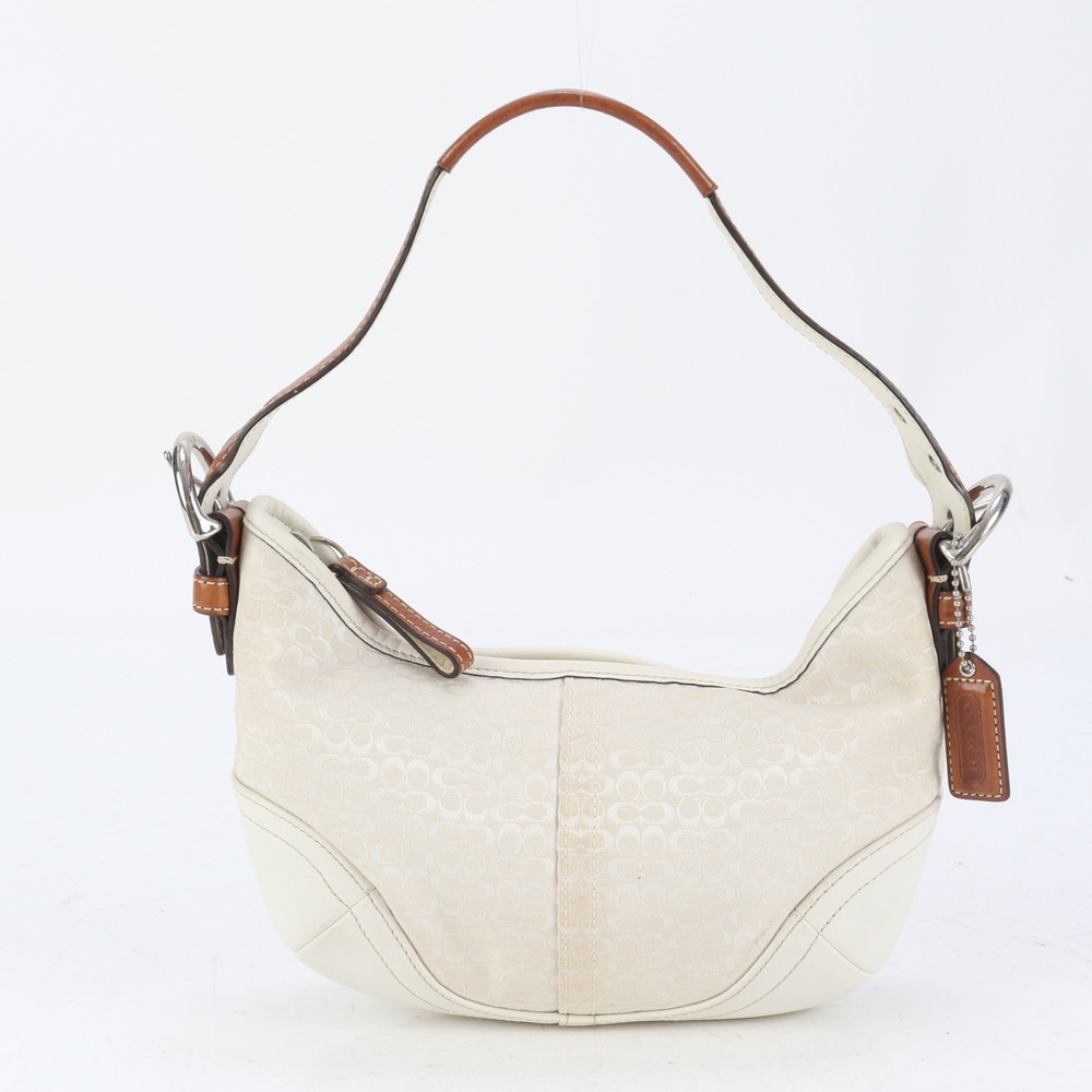 美品 シグネチャー マイクロ 6351 レザー×キャンバス ショルダーバッグ 肩掛け トート ハンド レディース RUE CQ2-8 中古