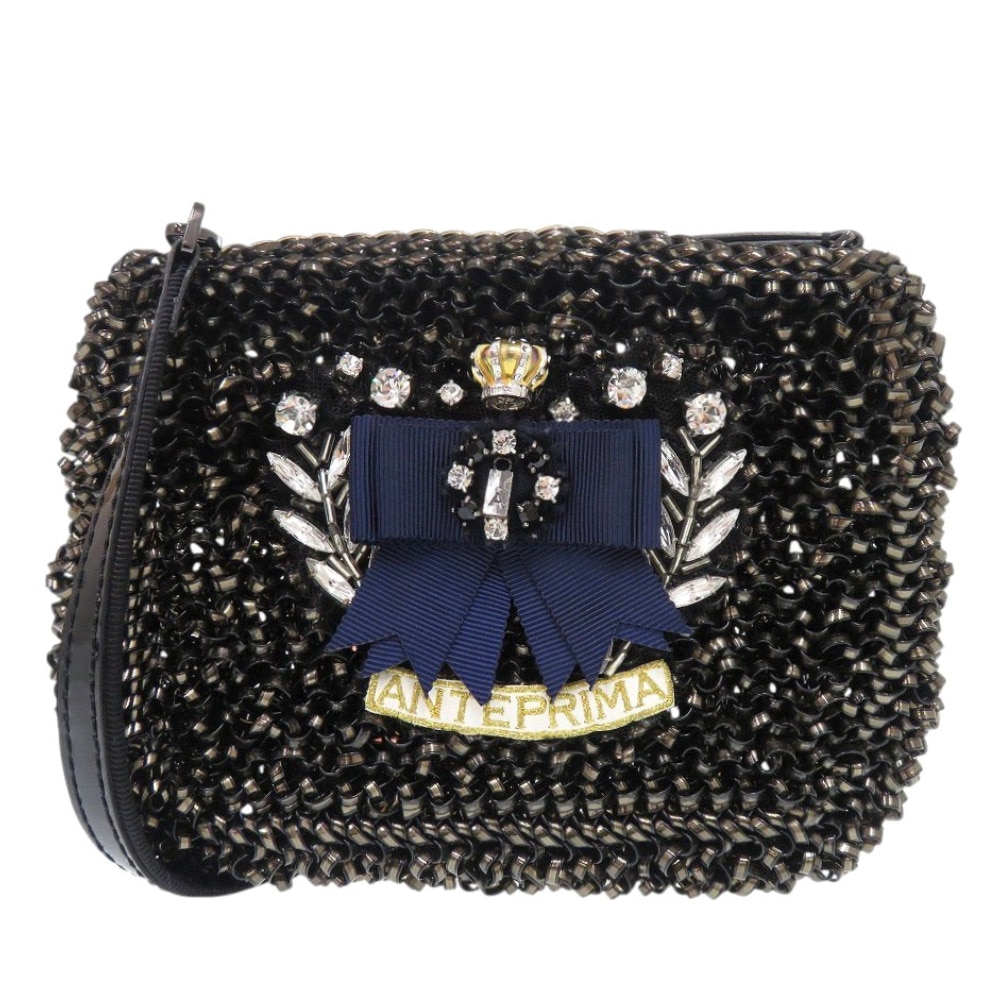 美品 ベルトバッグ ビジュー ショルダーバッグ ワイヤー ブラック 0012【中古】 レディース