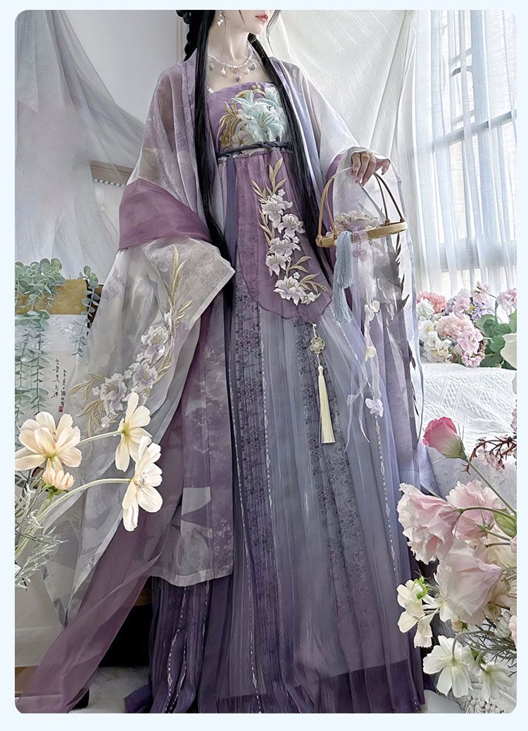 漢服 4点セット お嬢様 花刺繍 レディ風 羽織 肩帯 スカート 袴式褶裙 お姫系漢服 華やか チャイナ服 中華コスプレ衣裳 中華衣装 唐朝 中華ドラマ 時代劇 コスチューム 華流 ハロウィン 衣装