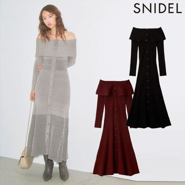 【即納】 スナイデル SNIDEL ワンピース 24秋冬 オフショルボタンニットワンピース ロング丈 長袖 ドレス swno251037