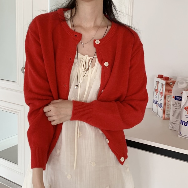 韓国ファッション ベーシック ラウンドネック ニット カーディガン