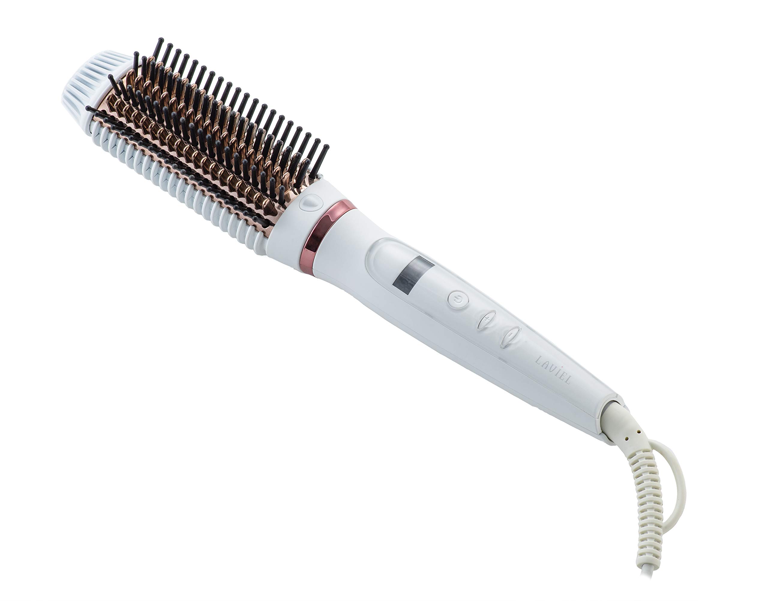 LAVIEL ヘアアイロン ブラシアイロン 海外対応 マイナスイオン 温度調節11段階 MAX200℃ ヘアケア 30分オートオフ機能 ホワイト LV-B02