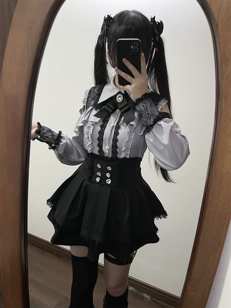 レディース セットアップ 【急速出荷!!!】ワンピース 春の新作ファッション レースシャツトップス＋スカート