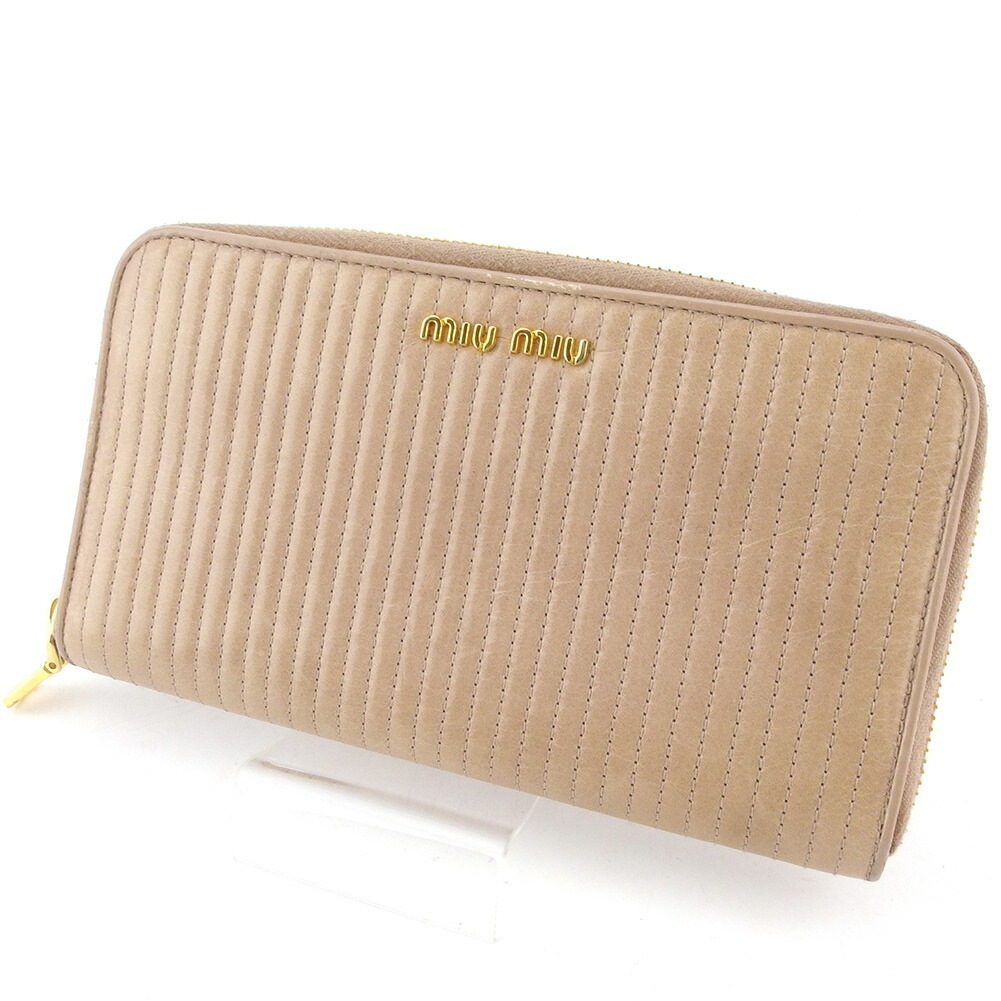 長財布 ステッチ ピンク ベージュ ゴールド レディース 中古