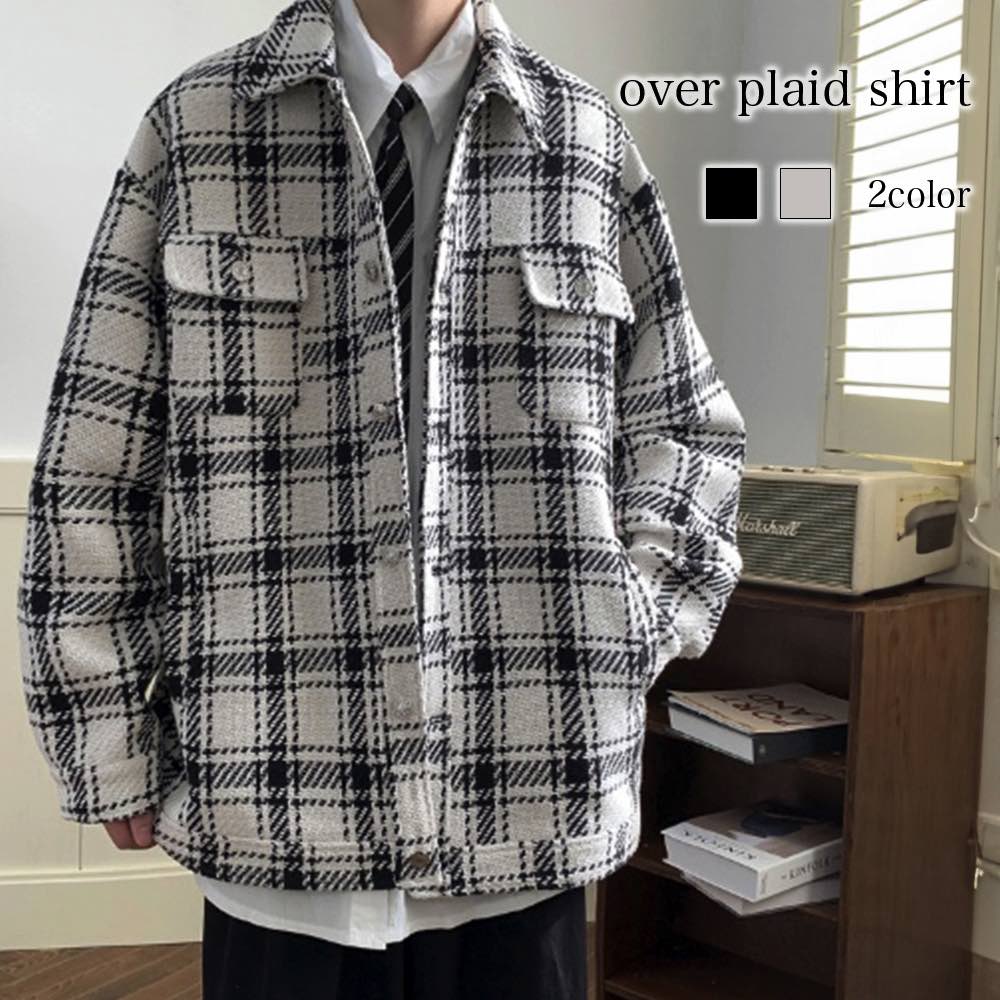 ステンカラーコート メンズ オーバーチェック柄シャツ スタンドカラーコート セール 丈 ショート丈 ファスナー ロングコート 冬 春 アウター 厚手 ウール コート ブランド ビジネス ピーコート 5