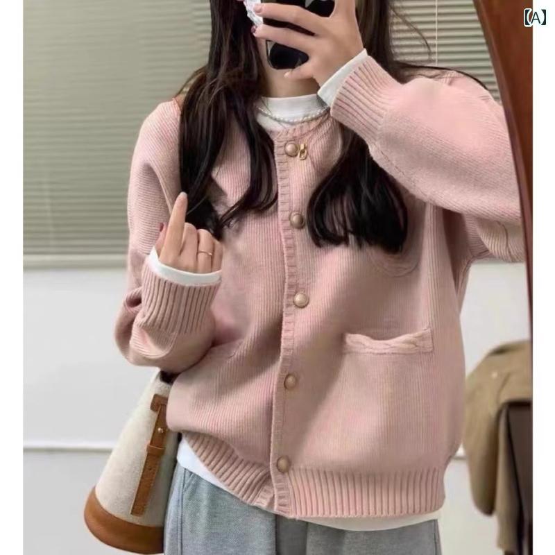 ニット レディース おしゃれ カーディガン カジュアル セーター 秋冬 韓国 トップス グリーン ピンク ホワイト