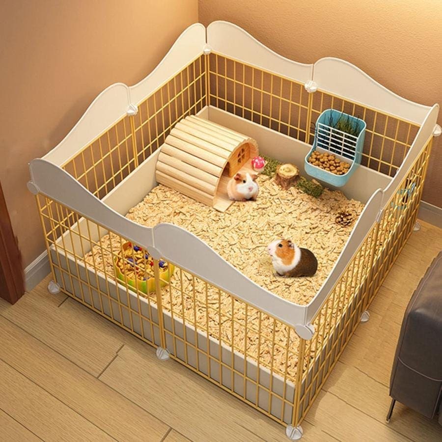 ハズミ ケージハムスターエンクロージャーモルモットケージ小動物ケージワイヤーフェンス屋内屋外用ドア付き防水プラスチックボトム付きポータ