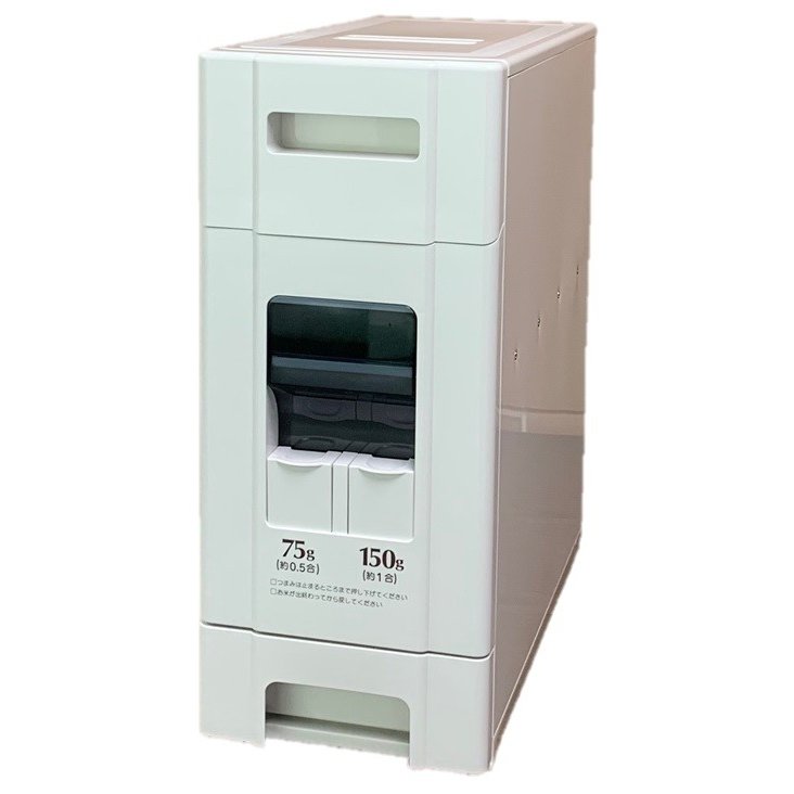 幅19cm 10kg用米びつ コンパクトライスディスペンサー ホワイト（12kg収納 0.5号計量）