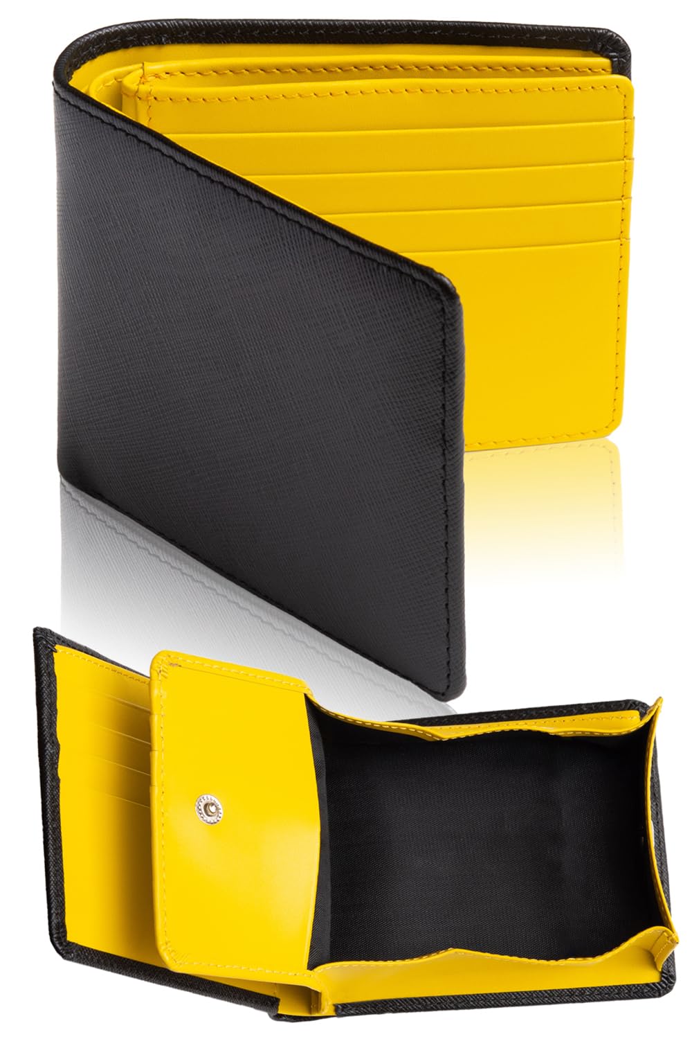 財布 メンズ 2つ折り 【BOX型小銭入れ】 二つ折り メンズ財布 本革 大容量 カード 二つ折り財布 14 イエロー