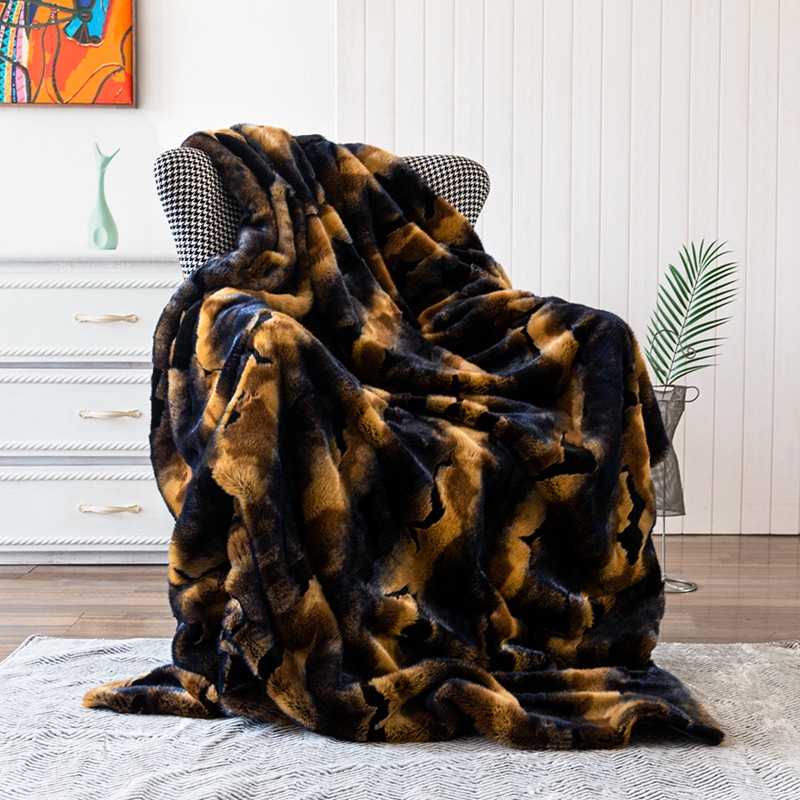 フランス抽象派手描き種の起源アミンク毛皮の毛布北欧のリビングソファの毛布ベッドの尾の毛布