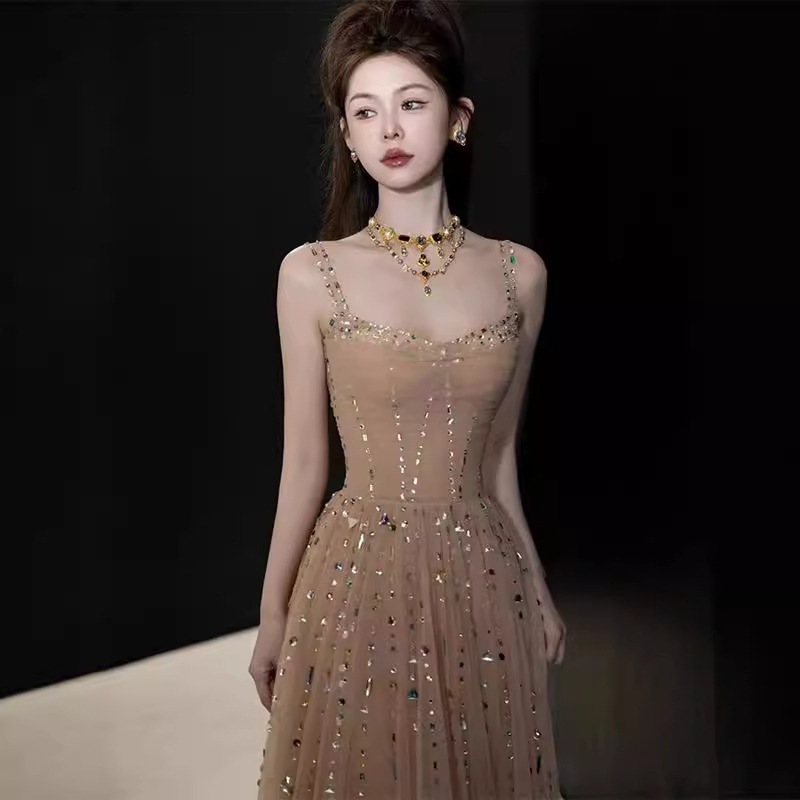 結婚式 パーティードレス 発表会ドレス 宴会用ミニドレス女性用新作上品な雰囲気のホスト用キャミソールロングドレス高級ワンピース