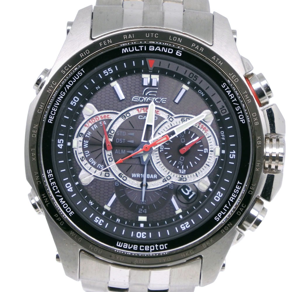 エディフィス マルチバンド6 EQW-M710DB-1A2JF 腕時計 ステンレススチール グレー ソーラー電波時計 クロノグラフ メンズ グレー文字盤 中古品