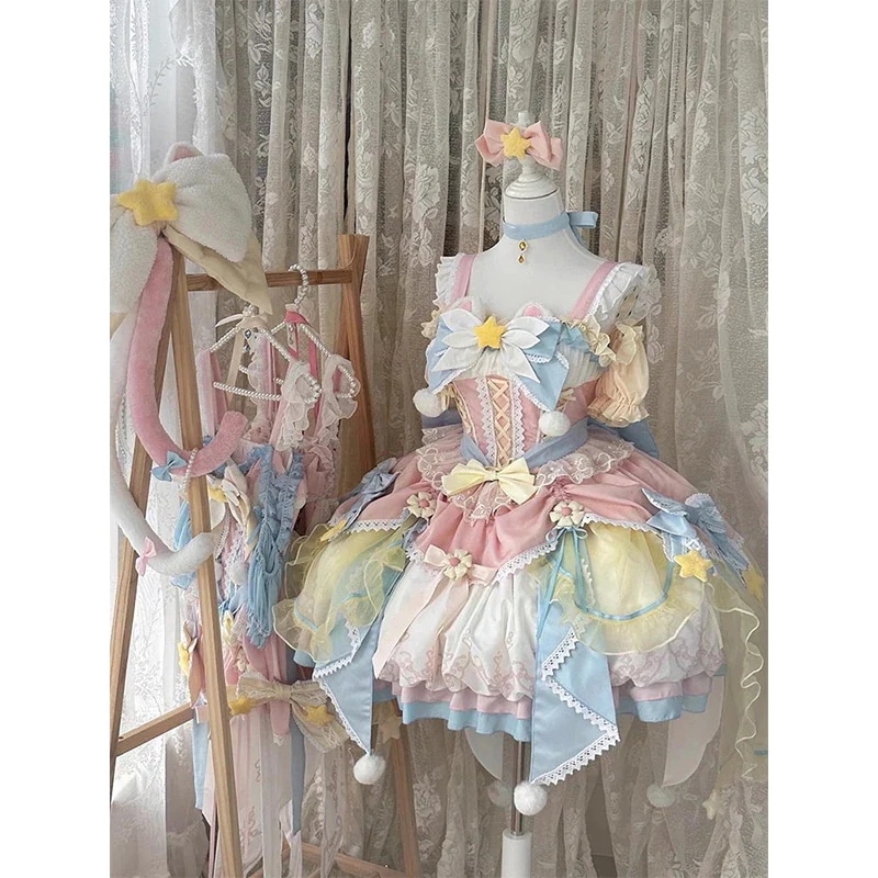 ロリータ cosの服魔法少女ロリータパウダーブルードレスjskの花のウェディングドレスヘビーデューティプリンセスドレス