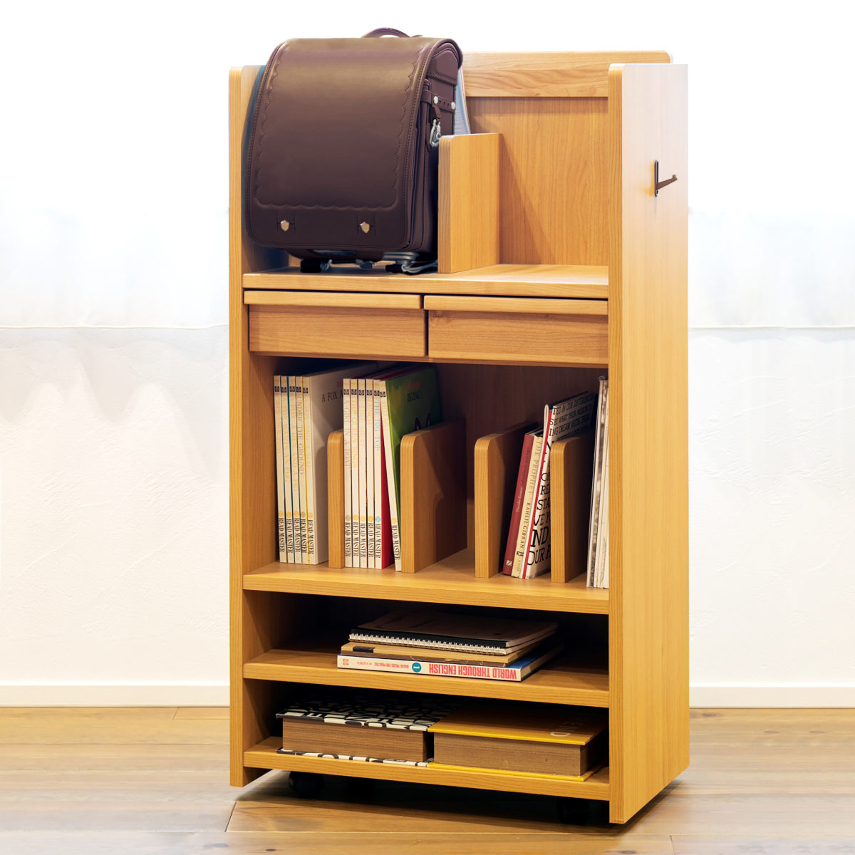 ランドセルラック 学習机用棚 トライA 収納 ラック ランドセル 学校教材 引き出し 棚 可動棚付き キッズ チェスト リビングラック 本棚 ワゴン 収納型フック コンパクト リビング