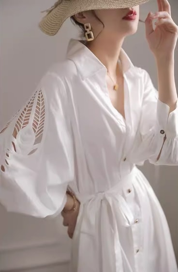 レディース ワンピース シャツ シャツワンピ 長袖 襟付き Aライン レース ウエストリボン 薄手 かわいい 大人可愛い シンプル カジュアル おしゃれ こなれ感 無地 春 秋 お出かけ リゾート