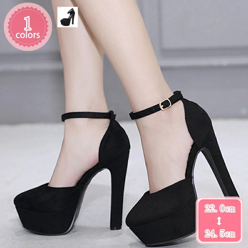 1000円OFFクーポン ハイヒール アンクルストラップ パンプス 痛くない 黒 太ヒール レディース 走れる 14cmヒール 靴 ストラップ 結婚式 フォーマル 歩きやすい スエード調 お呼ばれ ハ