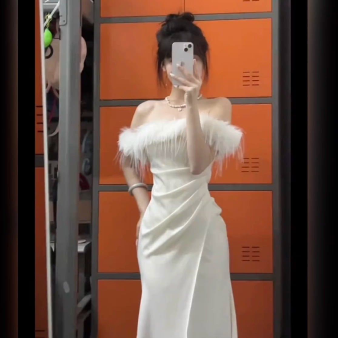 気質と感のある女性用ワンショルダードレスウエスト痩身ドレス秋ドレスセクシー