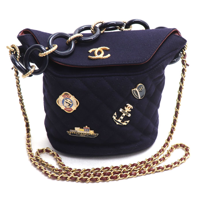 CHANEL シャネル パリハンブルク チェーンショルダー ショルダーバッグ ネイビー A57868 レディース 中古