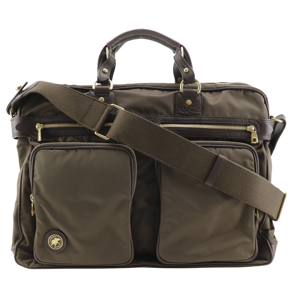 2WAYショルダー ブリーフケース ビジネスバッグ ナイロン レザー 茶 メンズ 中古品 A-ランク