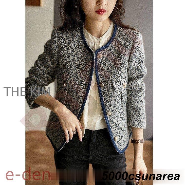 秋冬の新作 【値下げ！】 ツイードジャケット レディース 40代 長袖ノーカラージャケット チェック柄 ショット丈ツイードコート 春コート 薄手アウター 秋服 韓国風 通勤OL 30代 50代ツイード 4,433円