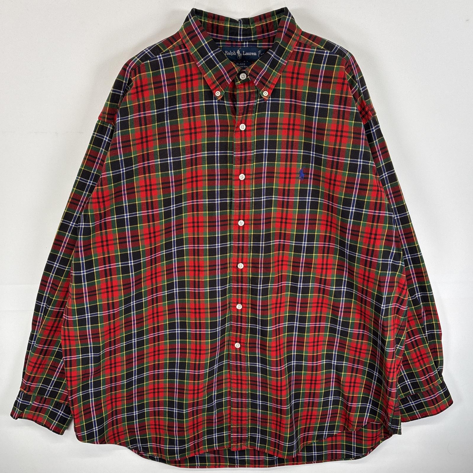 古着 90s/90年代 長袖シャツ ボタンダウンシャツ 厚手 BLAKE XXL レッド系 チェック メンズ