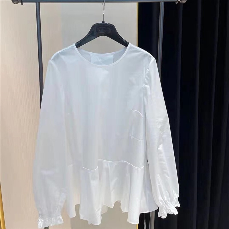 トップス レディース ブラウス カットソー きれいめ 個性的 春服 秋服 冬服 長袖 ラウンドネック SNS 映え 写真 映え モテ 流行 トレンド 高見え ホワイト ベーシック シンプル ナチュラルTシャツ・カットソー