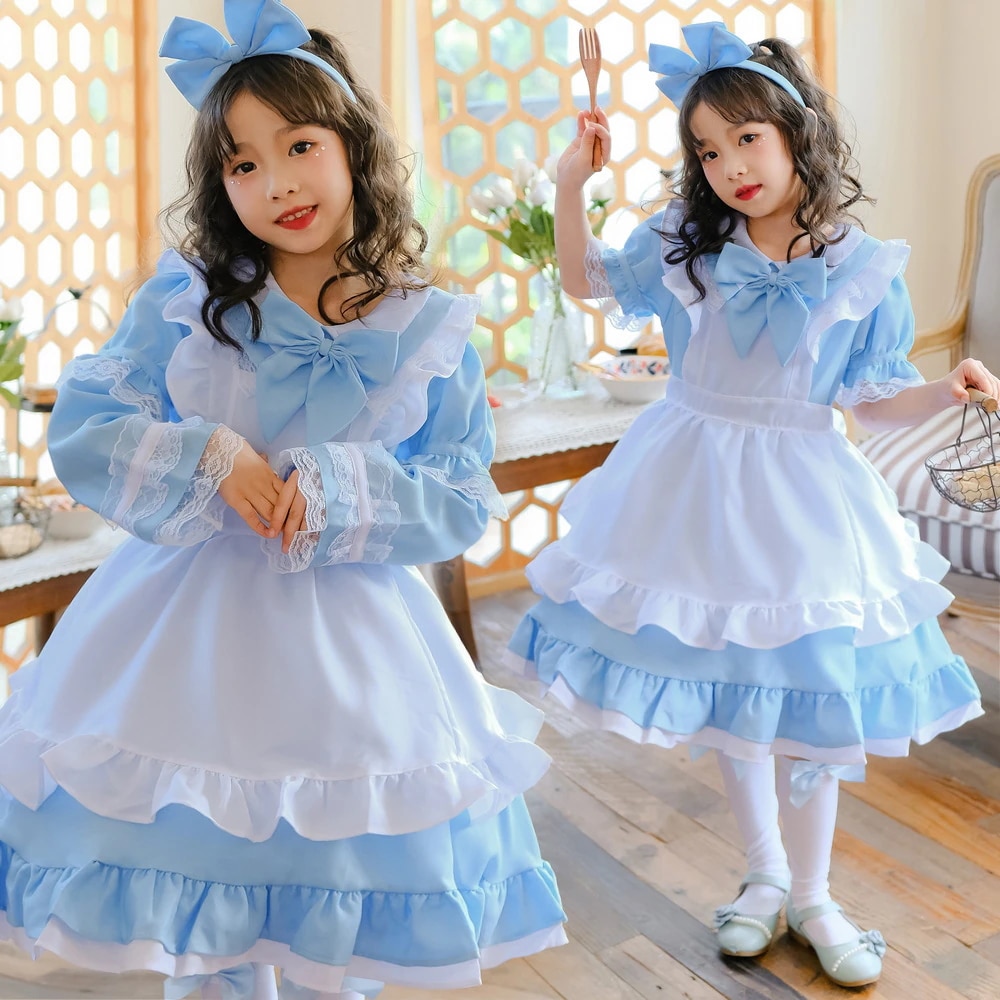 日本の青い不思議の国のアリスメイドコスチュームハロウィン子供用コスチュームコスプレ子供用コスチュームパフォーマンスコスチューム