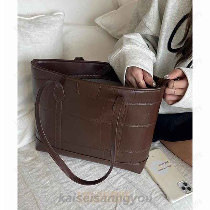 ZIP付きPUトートバッグ 大容量かばん