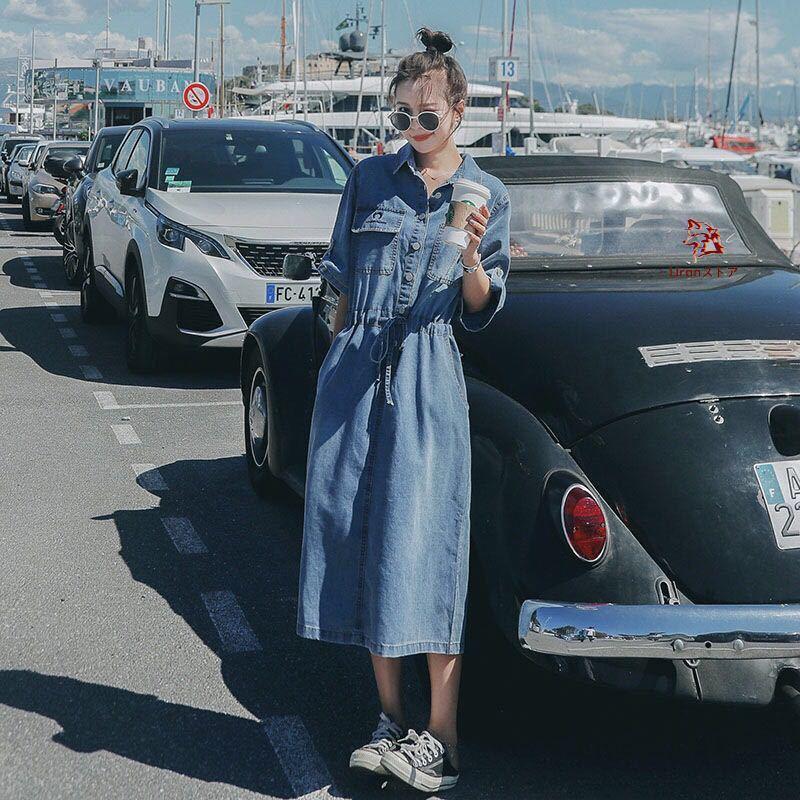 ロング ジーンズワンピース 春夏 レディース ウエスト絞り 半袖 LWCA017(S-2XL) 5,270円