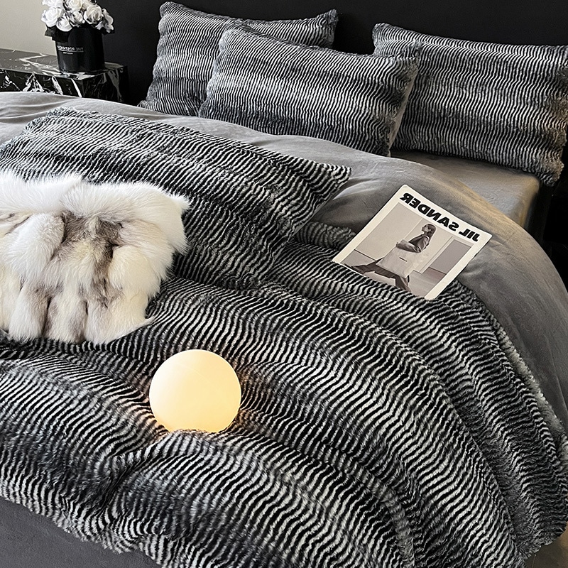 2024 新しいハイエンドウサギぬいぐるみミルクベルベット 4 ピース秋と冬肥厚暖かいフランネルコーラルベルベット寝具