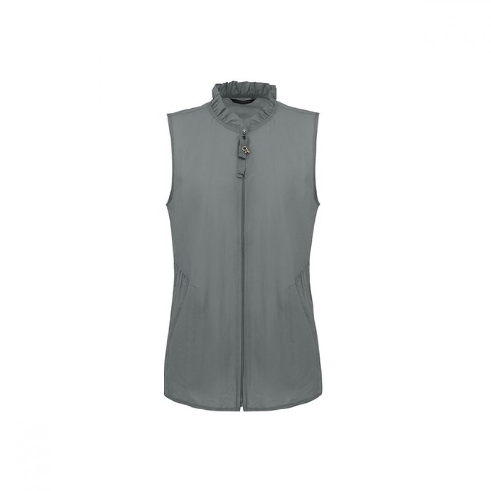 [クロコダイルレディ] ライトブルーフリルネックコットンブレンドベストCLCMVT105