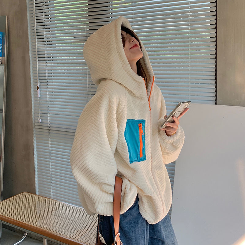 アウタージャンパーブルゾンカーディガン 保温 秋アウター 防寒 ゆったりスウェット 韓国ファッション アウター 厚手 トップス フード付き秋ジャケット アウター 裹起毛コートレディース レディース