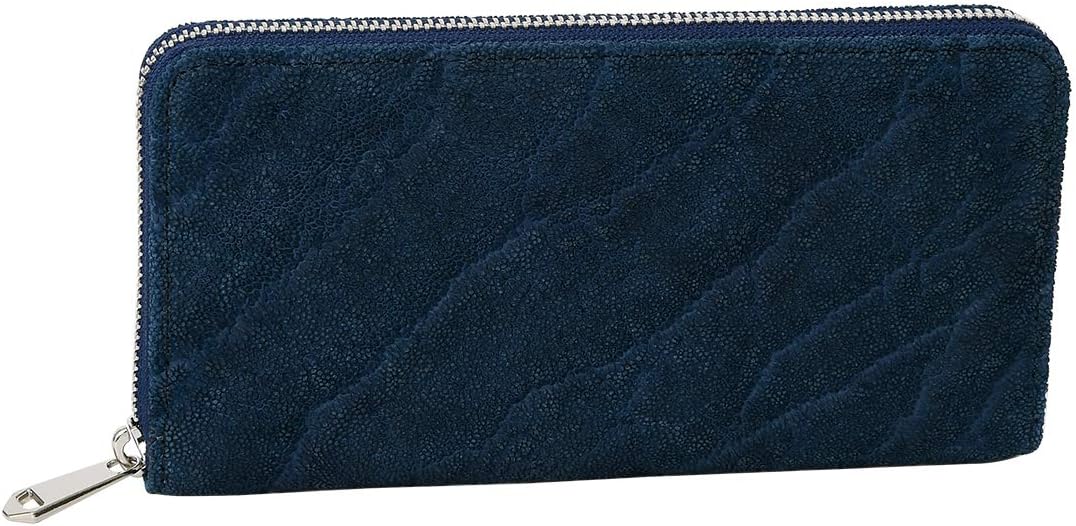 [ズー] 日本製 ZLW-101 象革 長財布 ラウンドファスナー 大容量 スリム メンズ ネイビー