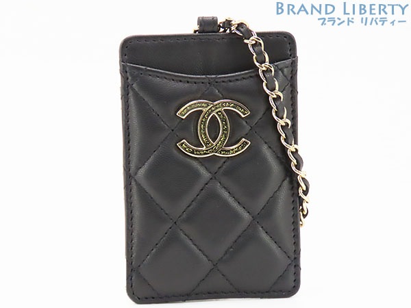 新品同様シャネルマトラッセココマークチェーンストラップ付きカードケースパスケース定期入れIDケースブラックA01745