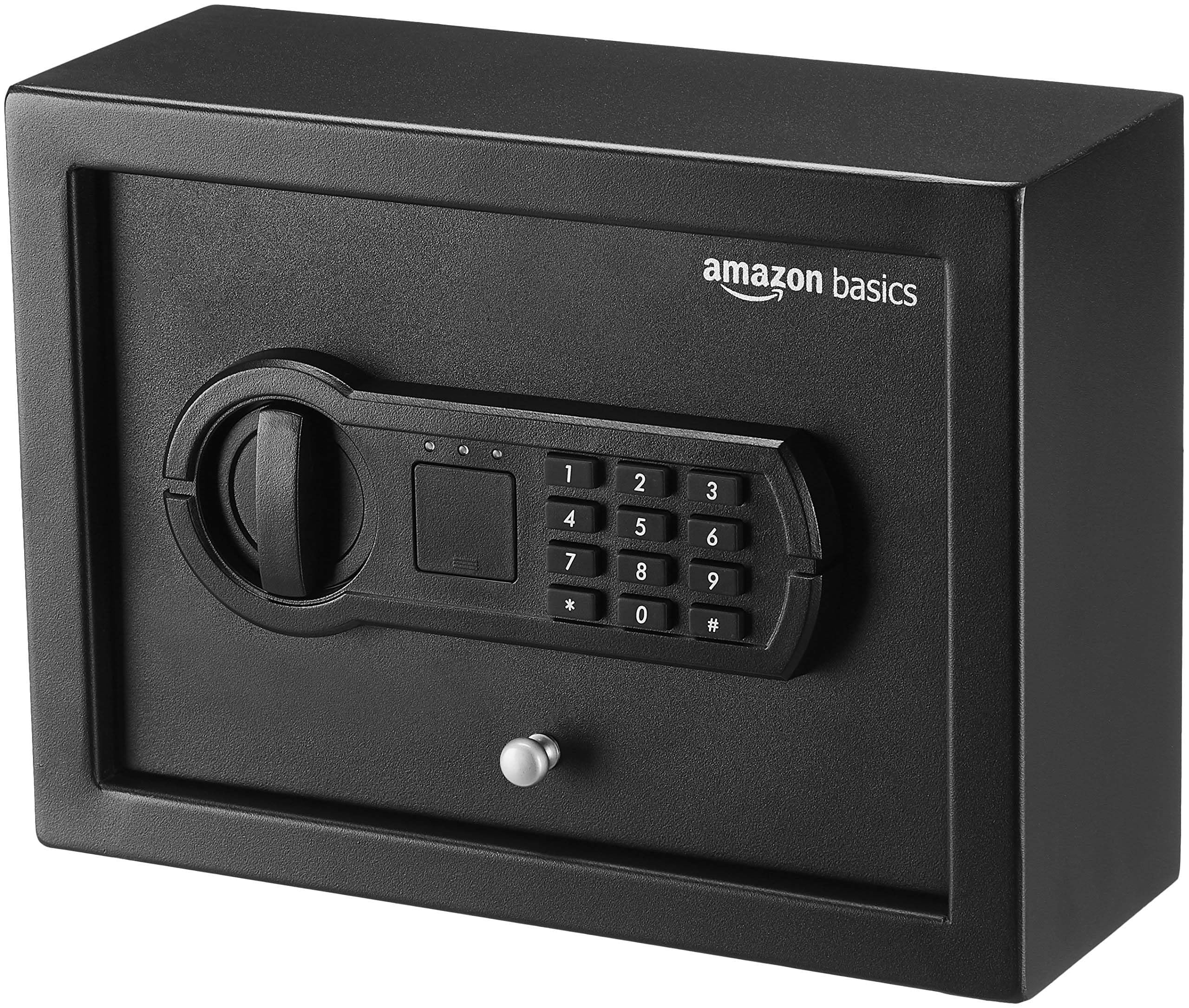 Amazonベーシック シリンダー式 小型 スリム 机の引き出し セキュリティ 金庫 プログラム可能 電子式キーパッド - 幅30cm x 奥行22cm x 高さ11cm ブラック