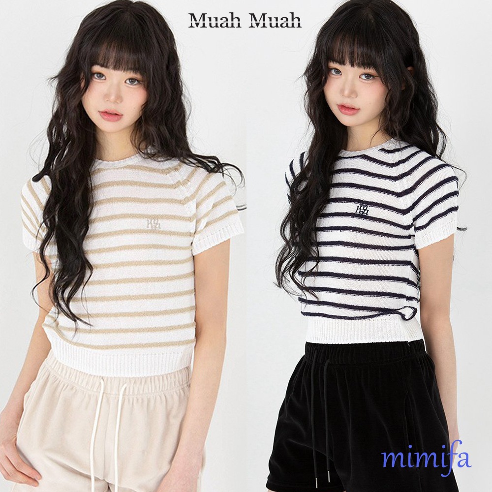 ブークレ ストライプ ラグラン ハーフニット