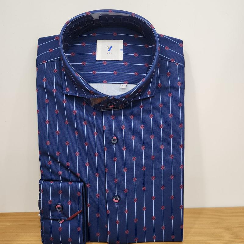 YJ1WBL792 イェロゴ ストライプ ジャージ プリント スリムフィット 長袖シャツ