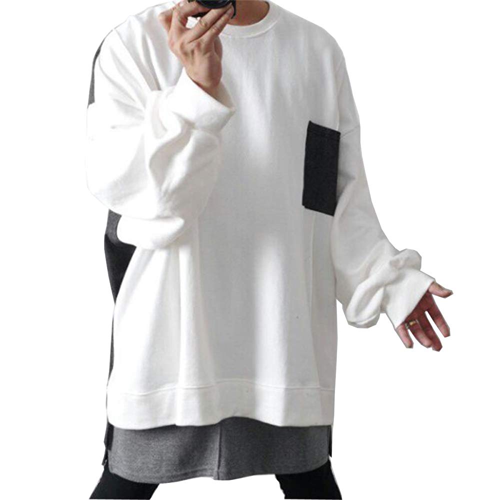[ビーロマンス] スウェット メンズ おおきいサイズ トレーナー 長袖 オーバーサイズ スーパー ワイド シャツ 切替 無地 白 ホワイト
