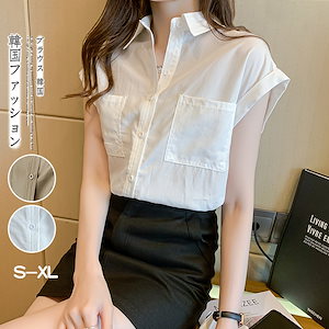 トップス女性の夏の半袖薄手のルーズノースリーブシャツブラウス 韓国I6