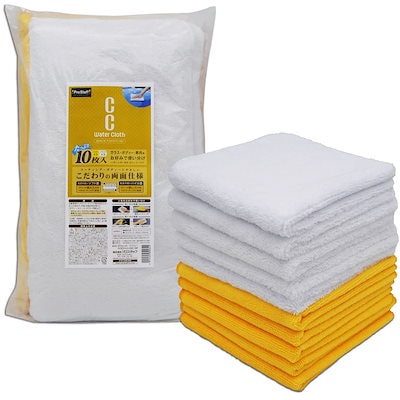 他サイト： プロスタッフ 洗車用品 拭き取りクロス CCウォーター マイクロファイバークロス 10枚入り X-61 白色×黄色の商品画像
