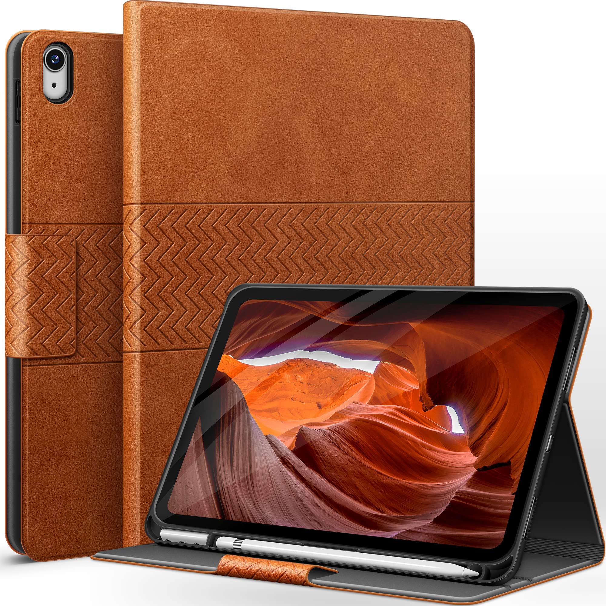 auaua iPad 第10世代 10.9インチ ケース ペン収納 iPad 10 ケース2022 専用 PUレザー 手帳型 ひび割れ防止 耐衝撃 オートスリープ&スタンド機能付き 全面保護 iPad